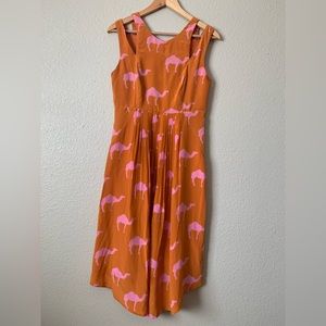 6 Charlotte Taylor Orange Pink Camel asymmetrical midi dress